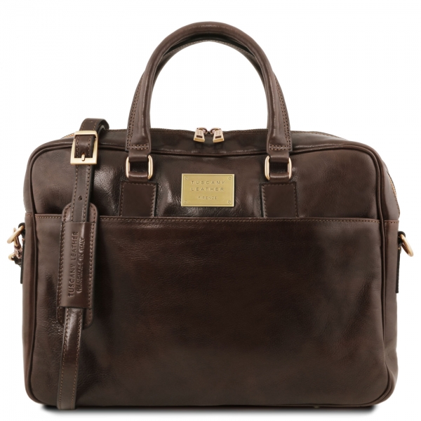 Leder-Laptoptasche Urbino 1 Fach dunkelbraun